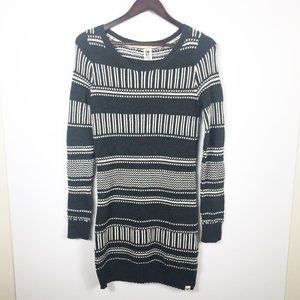 Roxy Long Sleeve Sweater Dress Black White Small